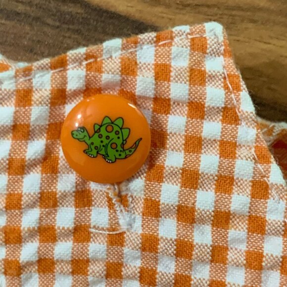 Vintage Dinosaur Orange Gingham Shorts Romper Jumper Checkered Baby Crew 24 M - Picture 5 of 13